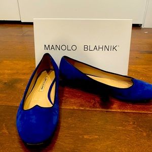 Manolo Blahnik Cobalt Blue Suede Flats